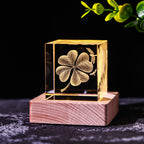 Galaxy Crystal Cube Night Light with Wooden Base