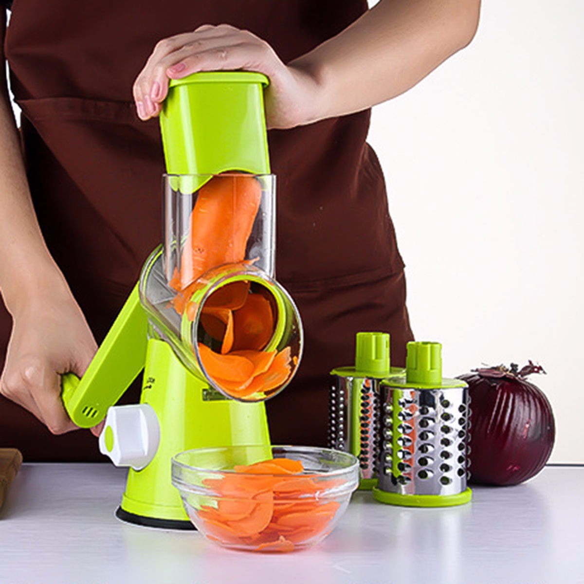 Round Mandoline Vegetable Cutter with Interchangeable Blades