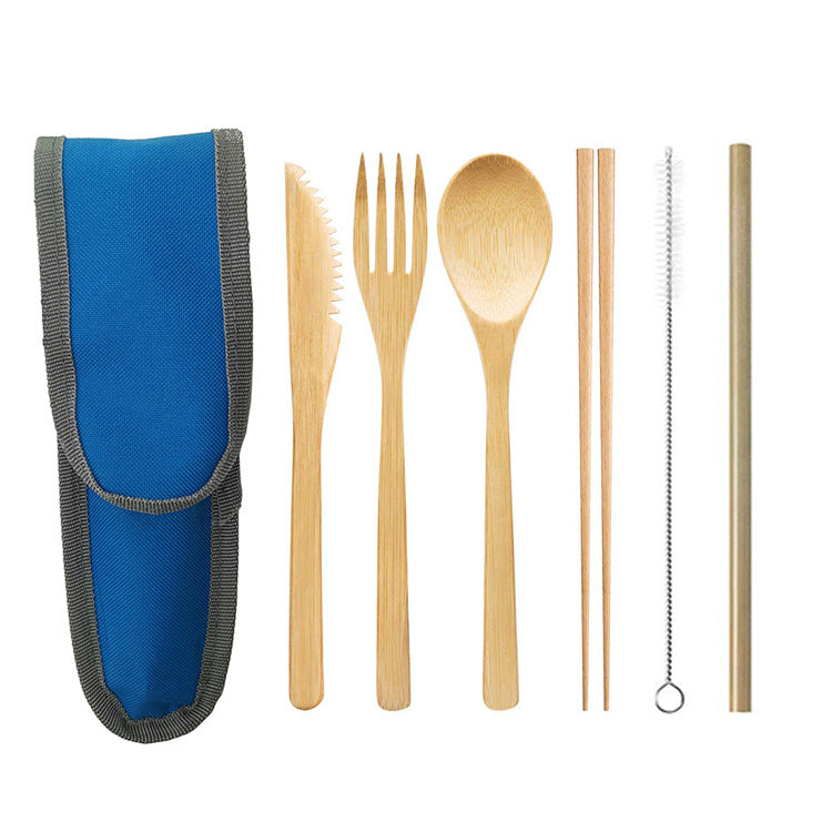 Portable Bamboo Travel Cutlery Set with Chopsticks and Straw