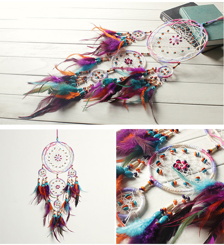 Indoor Colorful Feather Dream Catcher Wall Ornament