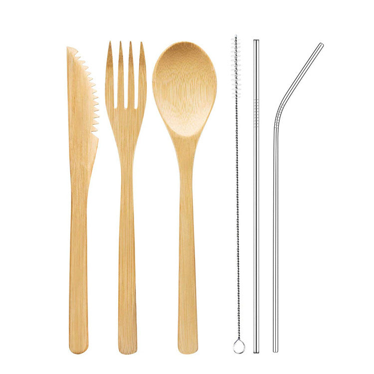 Portable Bamboo Travel Cutlery Set with Chopsticks and Straw