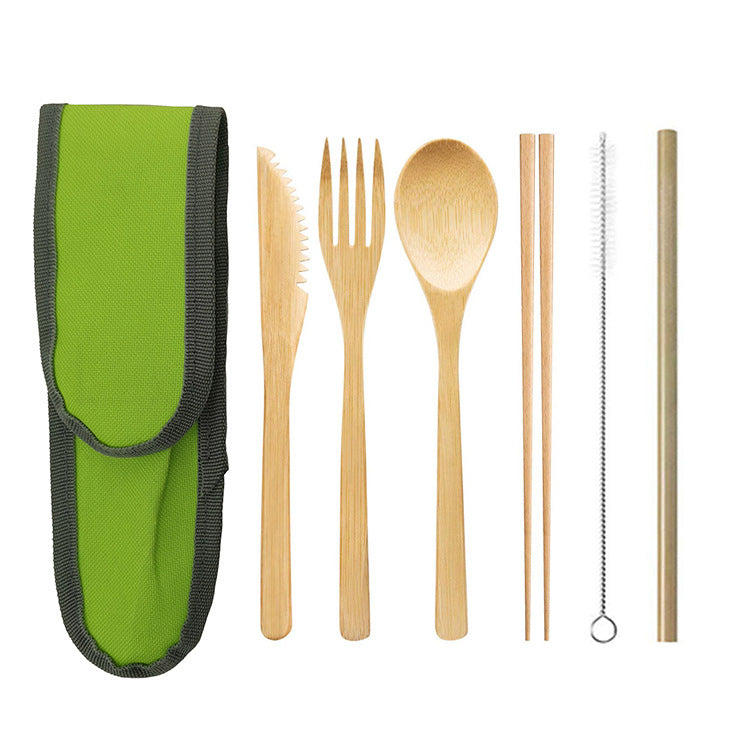Portable Bamboo Travel Cutlery Set with Chopsticks and Straw