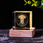 Galaxy Crystal Cube Night Light with Wooden Base