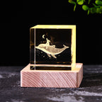 Galaxy Crystal Cube Night Light with Wooden Base