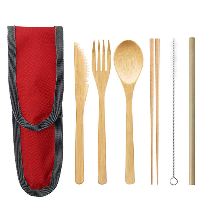 Portable Bamboo Travel Cutlery Set with Chopsticks and Straw