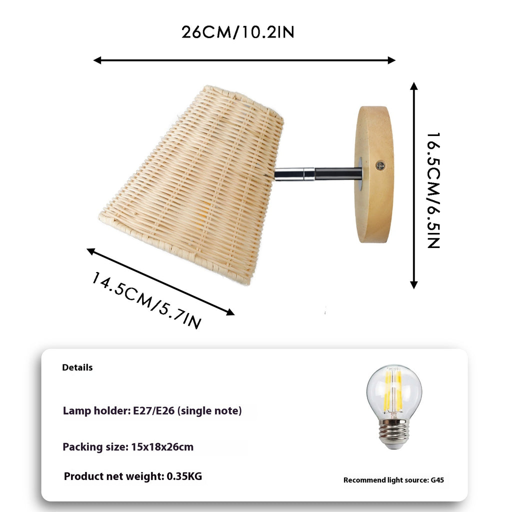 Rattan Wall Lamp Bedside Wall Light with E26/E27 Base
