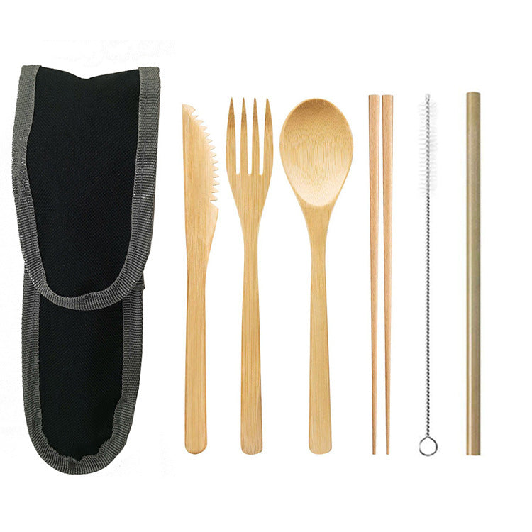 Portable Bamboo Travel Cutlery Set with Chopsticks and Straw