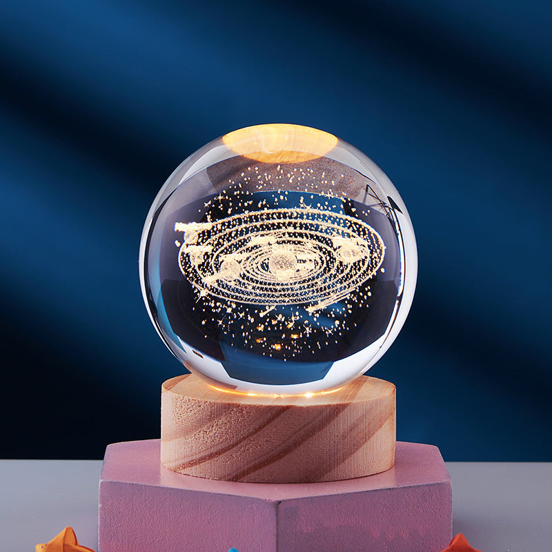 3D Crystal Ball Solar System Night Light with Warm Glow