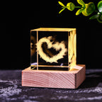 Galaxy Crystal Cube Night Light with Wooden Base