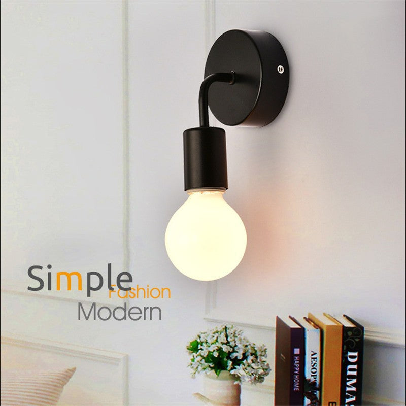 Solid Wood LED Wall Lamp with Iron Frame for Bedroom
