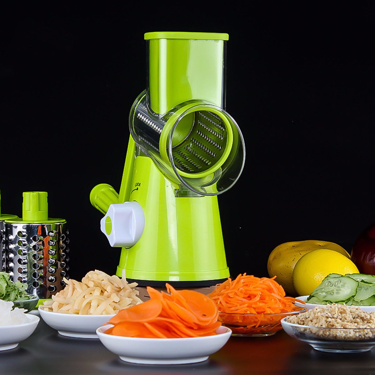 Round Mandoline Vegetable Cutter with Interchangeable Blades