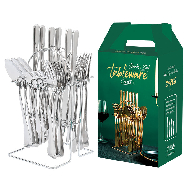 24-Piece Stainless Steel Dinnerware Cutlery Set with Storage Rack