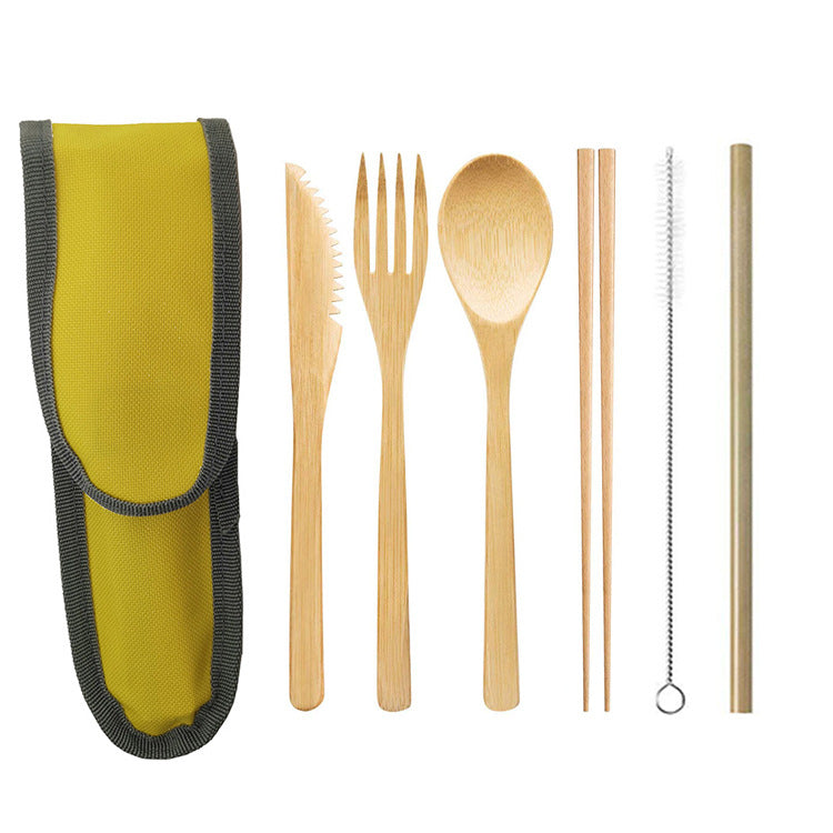 Portable Bamboo Travel Cutlery Set with Chopsticks and Straw