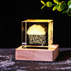 Galaxy Crystal Cube Night Light with Wooden Base
