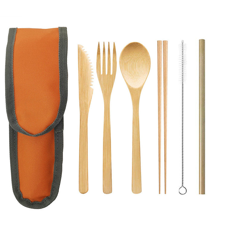 Portable Bamboo Travel Cutlery Set with Chopsticks and Straw