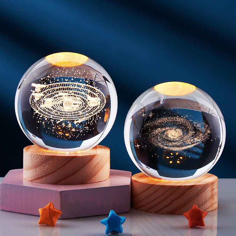 3D Crystal Ball Solar System Night Light with Warm Glow