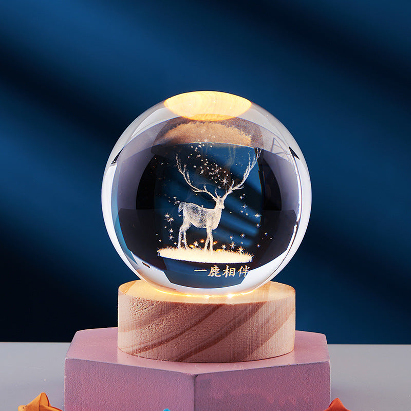 3D Crystal Ball Solar System Night Light with Warm Glow