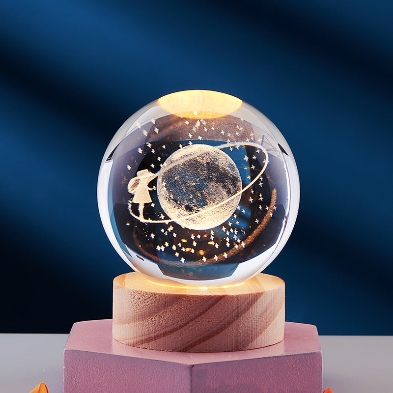 3D Crystal Ball Solar System Night Light with Warm Glow