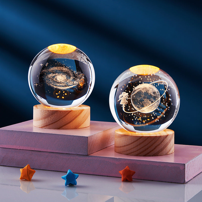 3D Crystal Ball Solar System Night Light with Warm Glow