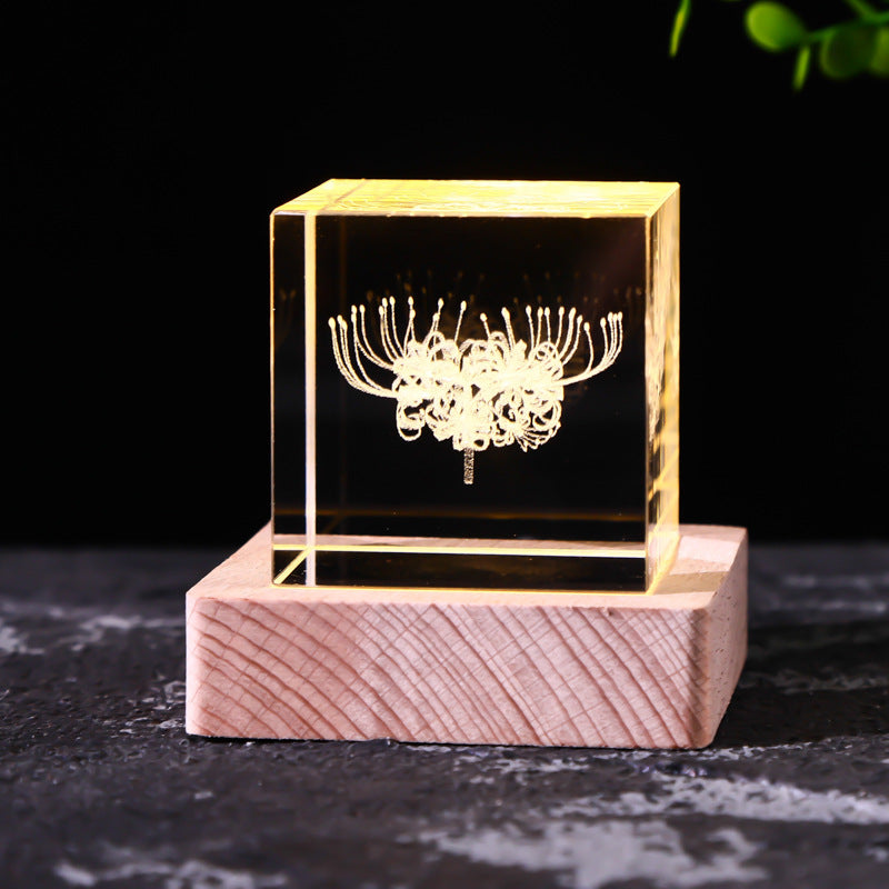 Galaxy Crystal Cube Night Light with Wooden Base