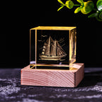 Galaxy Crystal Cube Night Light with Wooden Base