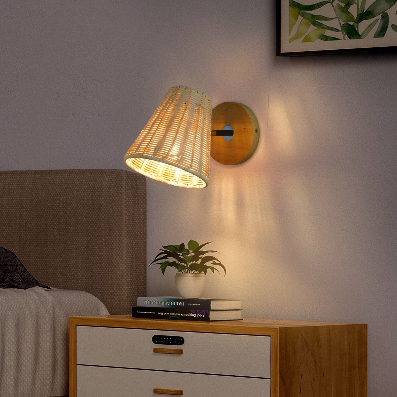 Rattan Wall Lamp Bedside Wall Light with E26/E27 Base