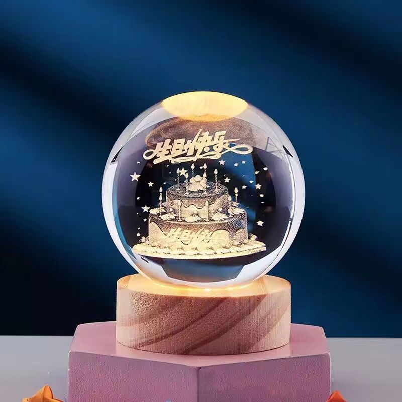 3D Crystal Ball Solar System Night Light with Warm Glow