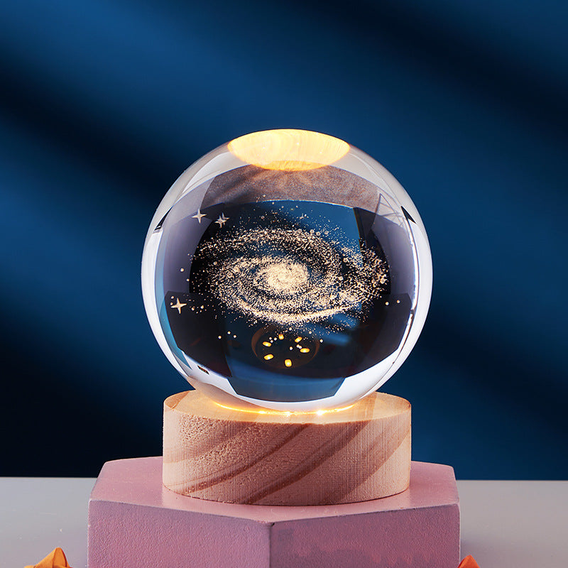3D Crystal Ball Solar System Night Light with Warm Glow